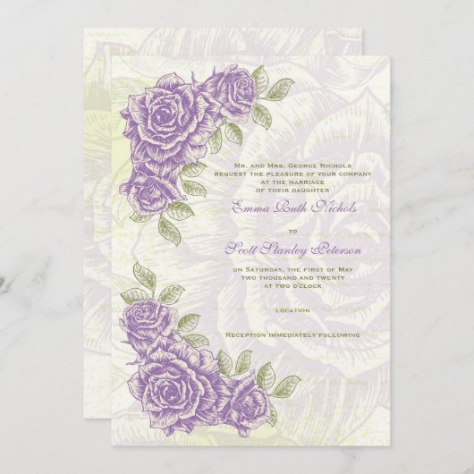 Vintage Blume lila Rose Einladung (Vorne/Hinten)