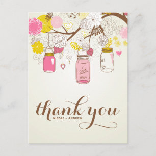 Vintage Blume & Mason Jars Danke, Postard Postkarte