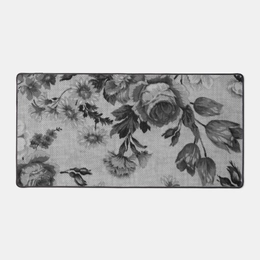 Vintage Blume mit Blumen, Schwarz und Weiß Schreibtischunterlage (Vorderseite)
