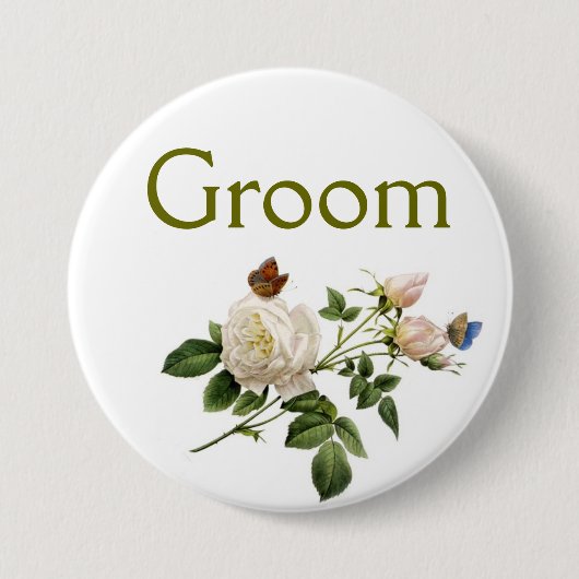 Vintage Blume mit Rosa Braut oder Bräutigam Button (Vorderseite)