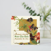 Vintage Blume mit Süßpfirsichen Save The Date (Stehend Vorderseite)