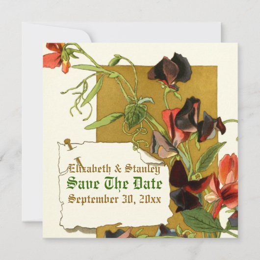 Vintage Blume mit Süßpfirsichen Save The Date (Vorderseite)