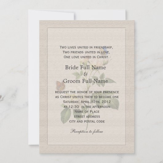 Vintage Blume mit weißer Rose Christlich Einladung (Vorderseite)