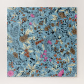 Vintage Blume Muster, blauer Hintergrund. Puzzle (Horizontal)