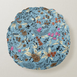 Vintage Blume Muster, blauer Hintergrund. Rundes Kissen