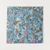 Vintage Blume Muster, blauer Hintergrund. Wandteppich (Vorderseite (Horizontal))