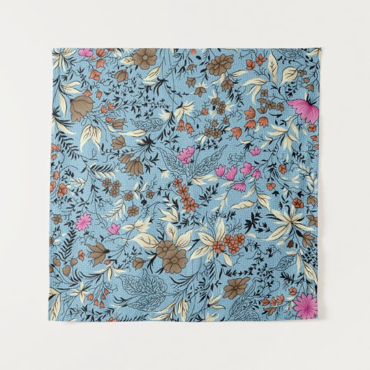 Vintage Blume Muster, blauer Hintergrund. Wandteppich (Vorderseite)