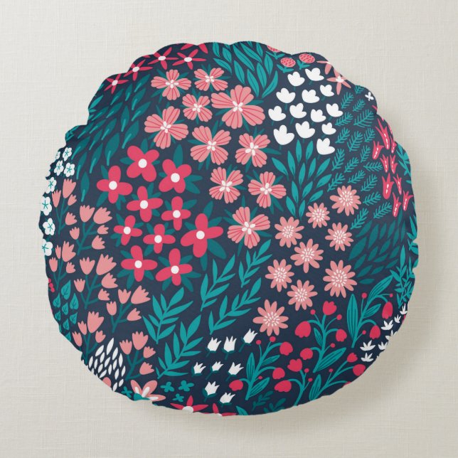 Vintage Blume nahtlos. Endlos wiederholt  Rundes Kissen (Vorderseite)