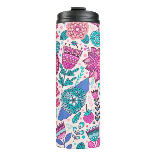 Vintage Blume Nahtlose botanische Struktur, Thermosbecher (Vorderseite)