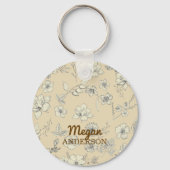 Vintage Blume Name der antiken Creme Schlüsselanhänger (Vorderseite)