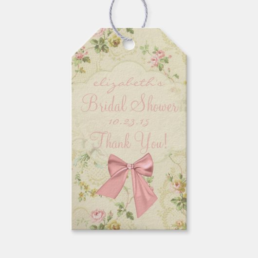 Vintage Blume Peach Bow Brautparty Geschenkanhänger (Vorderseite)