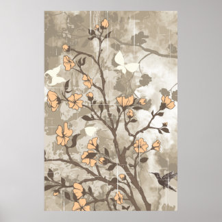 Vintage Blume pfirsichfarben, blumengarnelen, Brau Poster