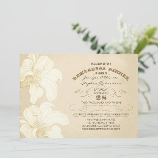 Vintage Blume Probe Dinner Einladungen (Stehend Vorderseite)