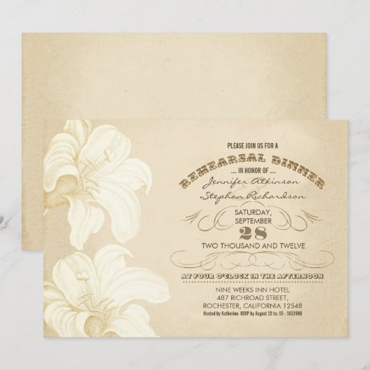 Vintage Blume Probe Dinner Einladungen (Vorne/Hinten)