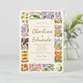 Vintage Blume Retro Hochzeit Einladung (Stehend Vorderseite)