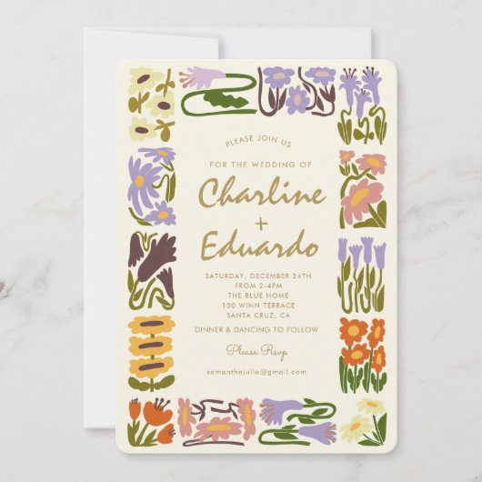 Vintage Blume Retro Hochzeit Einladung (Vorderseite)