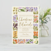 Vintage Blume Retro Hochzeit Einladung (Stehend Vorderseite)