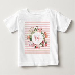 Vintage Blume Rosa Streifen Monogramm Baby T-shirt