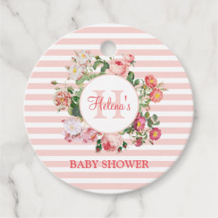 Vintage Blume Rosa Streifen Monogramm Babydusche Geschenkanhänger