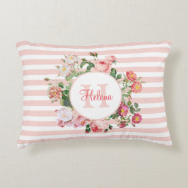 Vintage Blume Rosa Streifen Monogramm Dekokissen