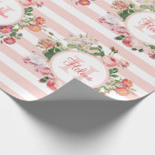 Vintage Blume Rosa Streifen Monogramm Geschenkpapier (Ecke)