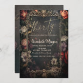 Vintage Blume Rose Gothic 30. Geburtstag Einladung (Vorne/Hinten)