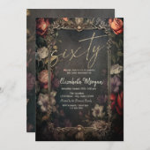 Vintage Blume Rose Gothic 60. Geburtstag Einladung (Vorne/Hinten)