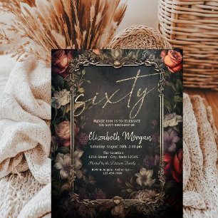 Vintage Blume Rose Gothic 60. Geburtstag Einladung