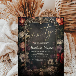Vintage Blume Rose Gothic 60. Geburtstag Einladung
