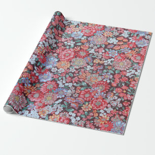 Vintage Blume rot und blau Geschenkpapier