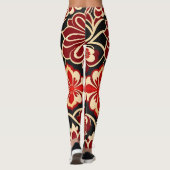 Vintage Blume rotes Blumenmuster Leggings (Rückseite)