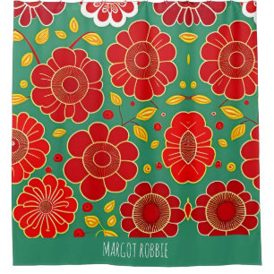 Vintage Blume rotes, grünes Retro-Muster Duschvorhang