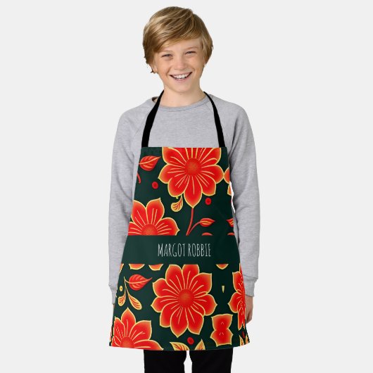 Vintage Blume rotes Retro-Muster Schürze (Getragen)