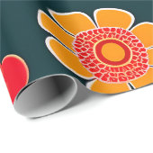 Vintage Blume Rotes Schwarzes Blumenmuster Geschenkpapier (Rolleneckpunkt)