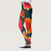 Vintage Blume Rotes Schwarzes Blumenmuster Leggings (Links)