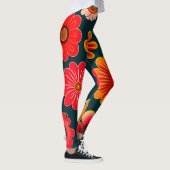 Vintage Blume Rotes Schwarzes Blumenmuster Leggings (Rechts)
