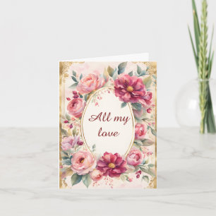 Vintage Blume rund um ein Goldrahmen-Valentine Feiertagskarte