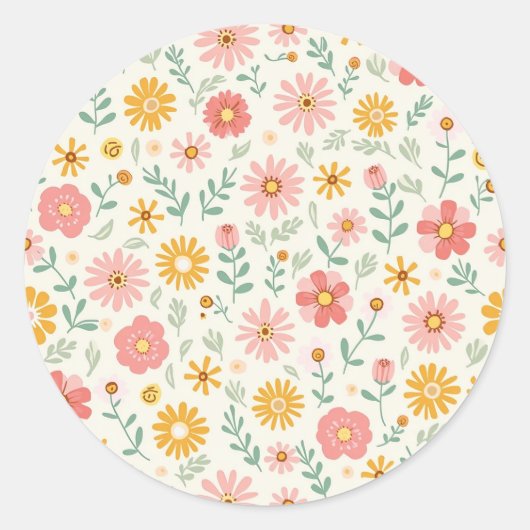 Vintage Blume Runder Aufkleber (Vorderseite)