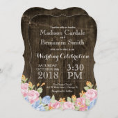 Vintage Blume Rustikale Holzhochzeit lädt ein Einladung (Vorne/Hinten)