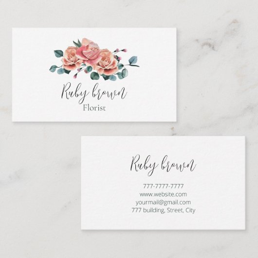 Vintage Blume Rustikale Rosen Visitenkarte (Vorne/Hinten)