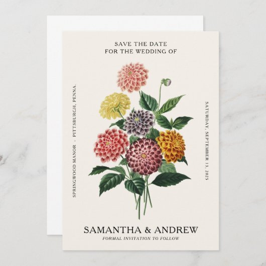Vintage Blume Save the Date Einladung (Vorne/Hinten)