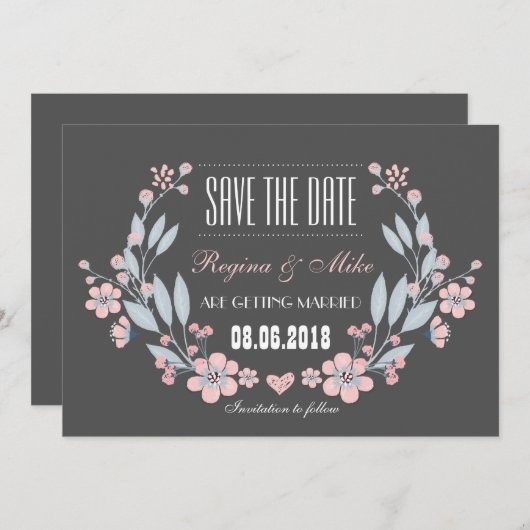 Vintage Blume Save the Date Hochzeitsankündigung (Vorne/Hinten)