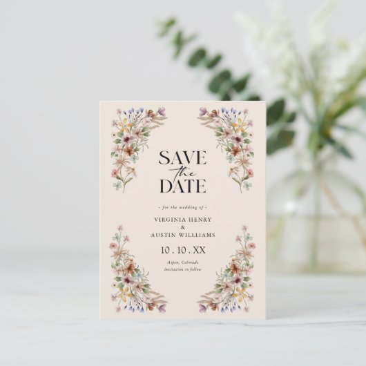 Vintage Blume Save the Date Postkarte (Stehend Vorderseite)