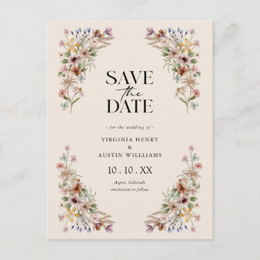 Vintage Blume Save the Date Postkarte (Vorderseite)