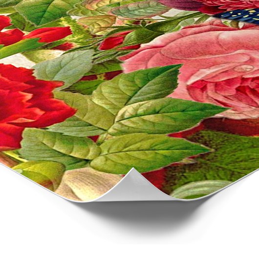 Vintage Blume Schmetterlinge Klein Poster (Ecke)