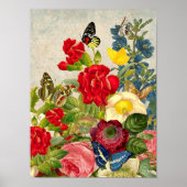 Vintage Blume Schmetterlinge Klein Poster (Vorne)