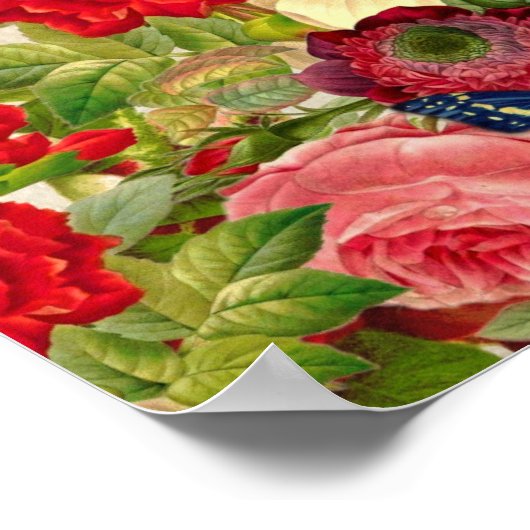 Vintage Blume/Schmetterlinge Poster (Ecke)