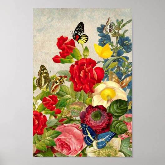 Vintage Blume/Schmetterlinge Poster (Vorne)