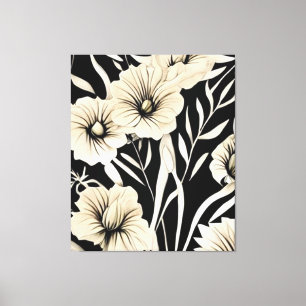 Vintage Blume Schwarz und Beige Kunst Leinwanddruck