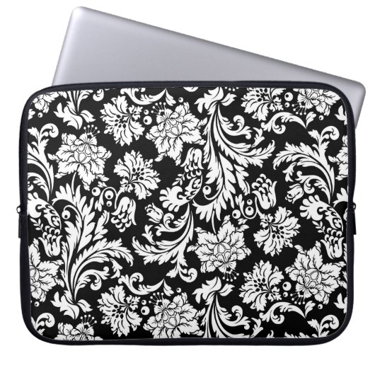 Vintage Blume Schwarz/Weiß Laptopschutzhülle (Vorderseite)